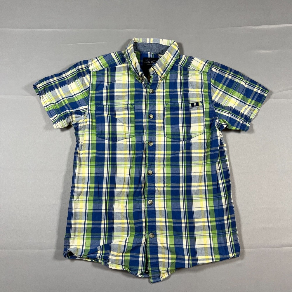 Lucky Brand Button Down Shirt Boys Medium Multicolor Plaid Cotton Back Yoke